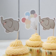 Baby Shower Cupcake Toppers - Baby Elephant Picks x10